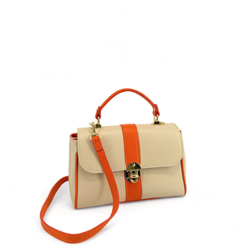 Sac à main en cuir grainé ZOE Beige / Orange