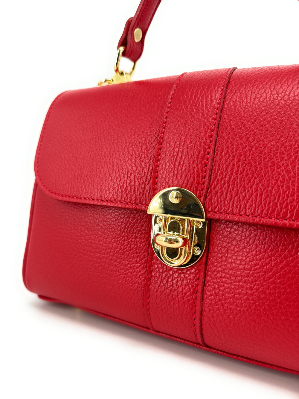 Sac à main en cuir grainé ZOE Rouge garance