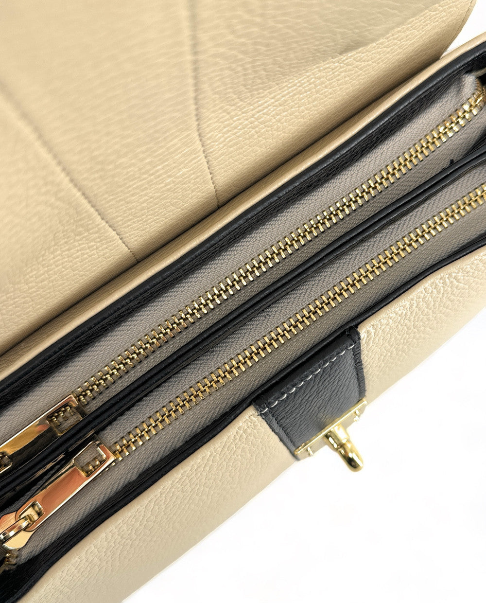 Sac à main en cuir grainé ZOE Beige / Noir