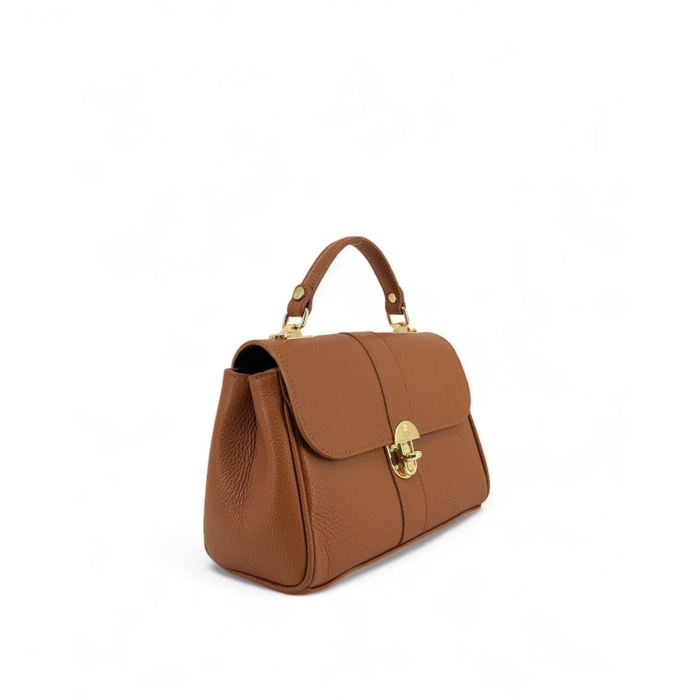 Sac à main en cuir grainé ZOE Camel foncé
