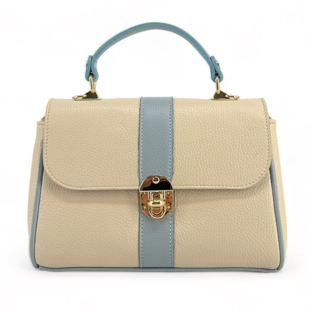 Sac à main en cuir grainé ZOE Beige / Bleu pastel
