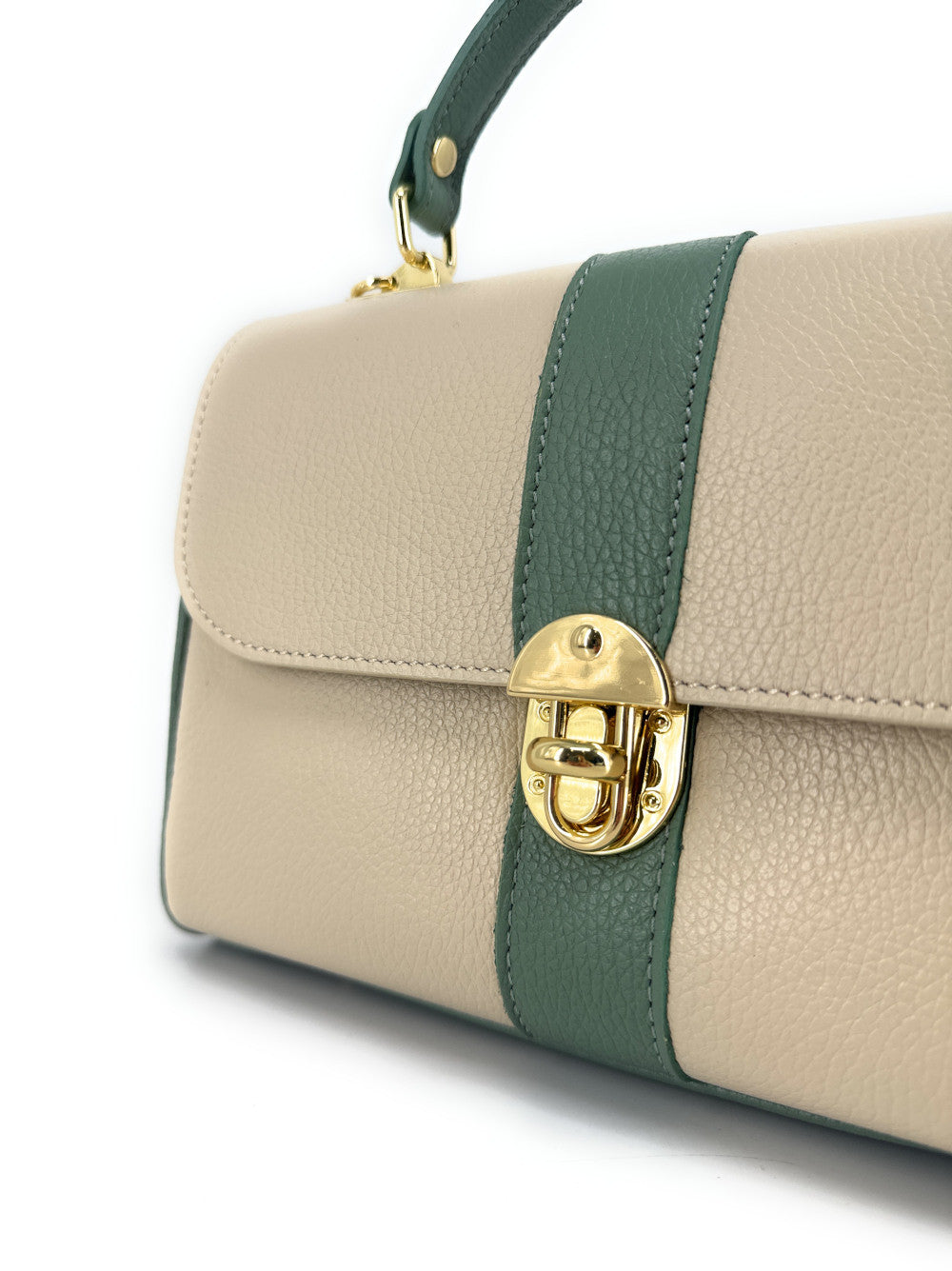 Sac à main en cuir grainé ZOE Beige / Vert pastel