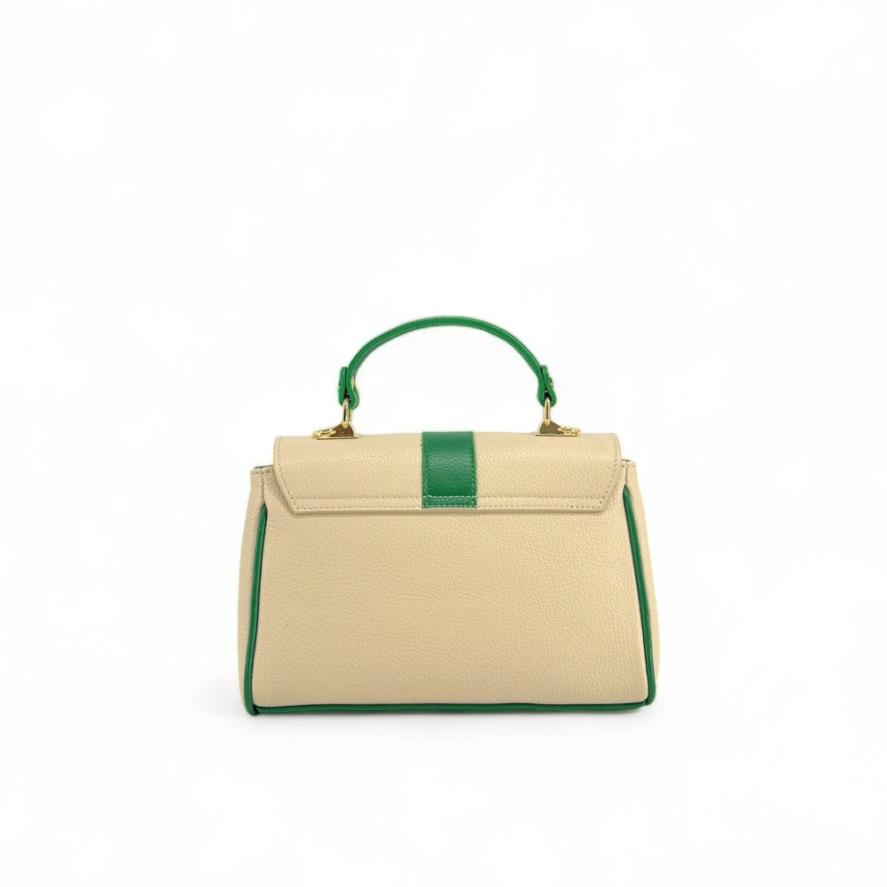 Sac à main en cuir grainé ZOE Beige / Vert anglais
