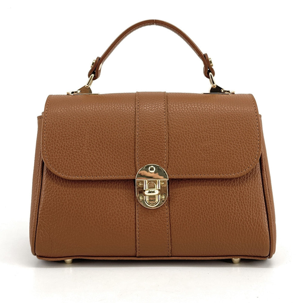 Sac à main en cuir grainé ZOE Camel foncé