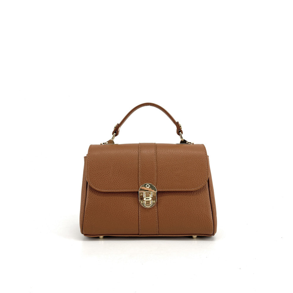 Sac à main en cuir grainé ZOE Camel foncé