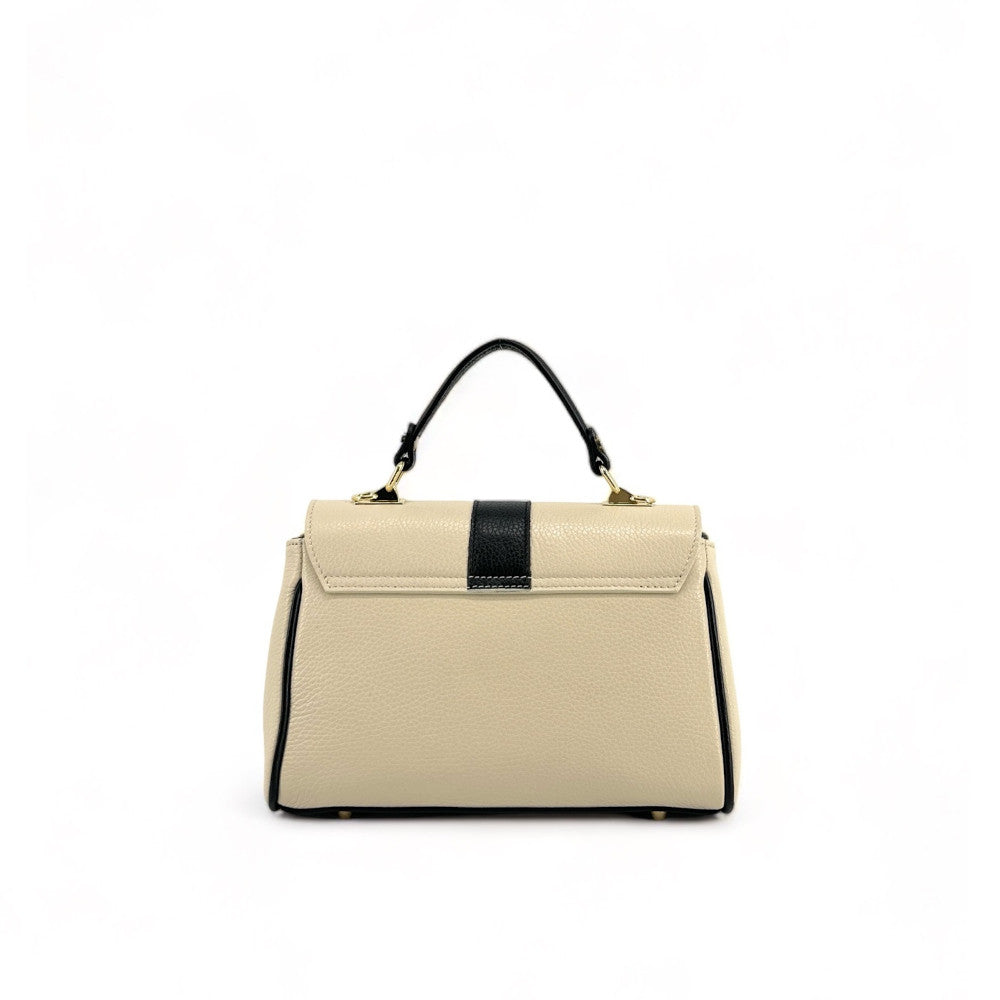 Sac à main en cuir grainé ZOE Beige / Noir