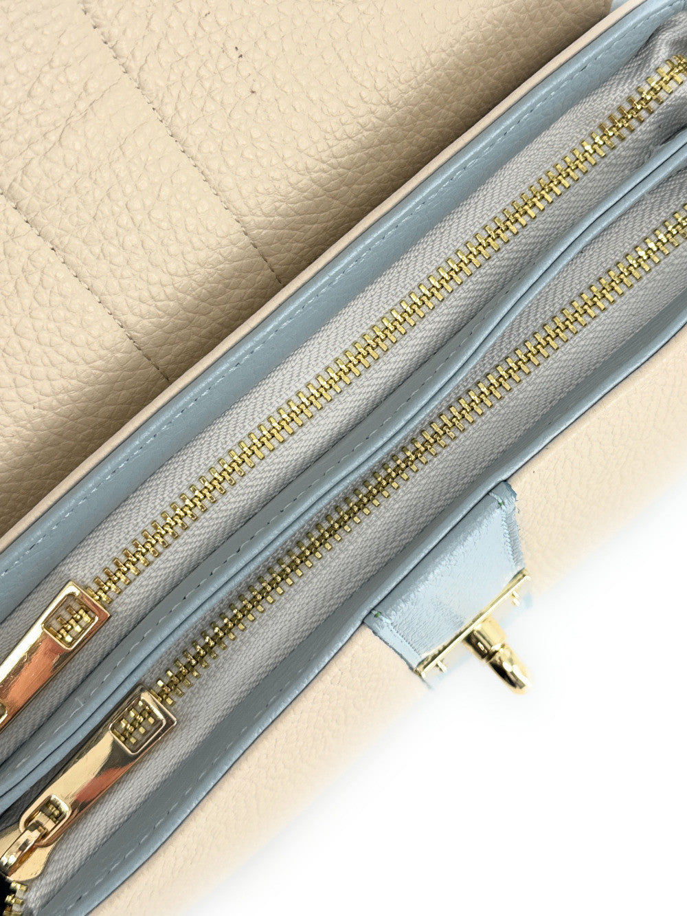 Sac à main en cuir grainé ZOE Beige / Bleu pastel