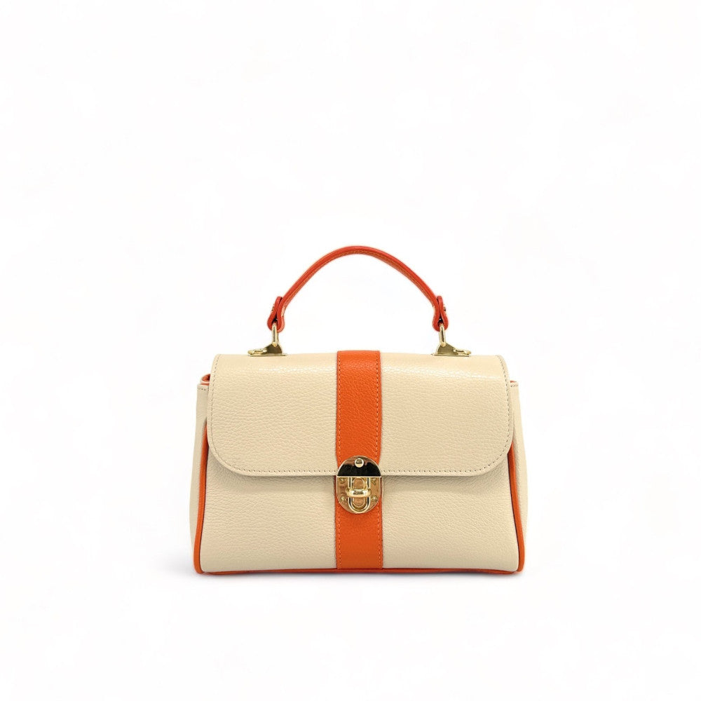 Sac à main en cuir grainé ZOE Beige / Orange