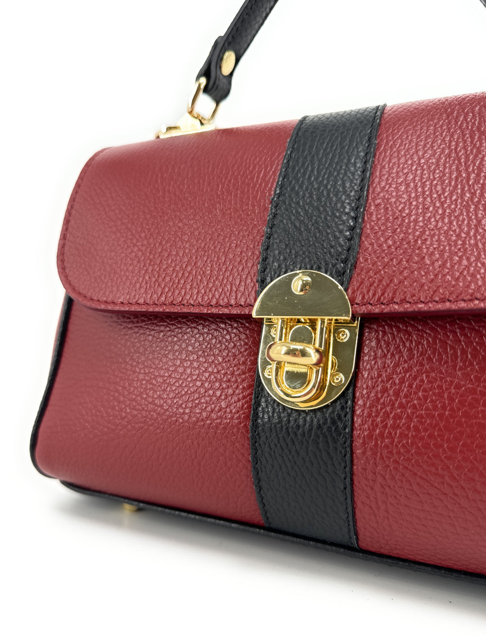 Sac à main en cuir grainé ZOE Rouge foncé / Noir