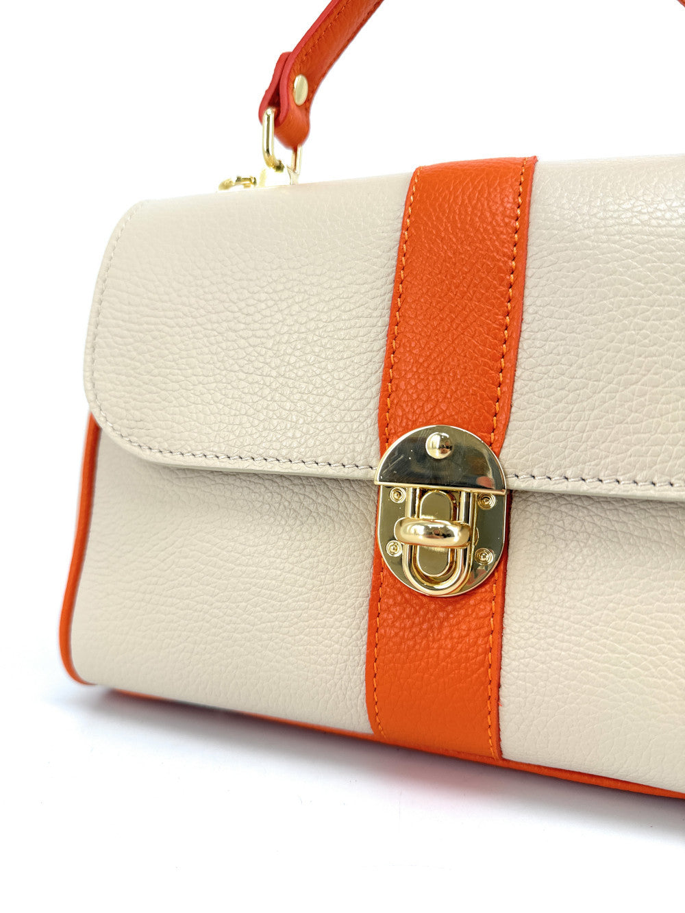Sac à main en cuir grainé ZOE Beige / Orange