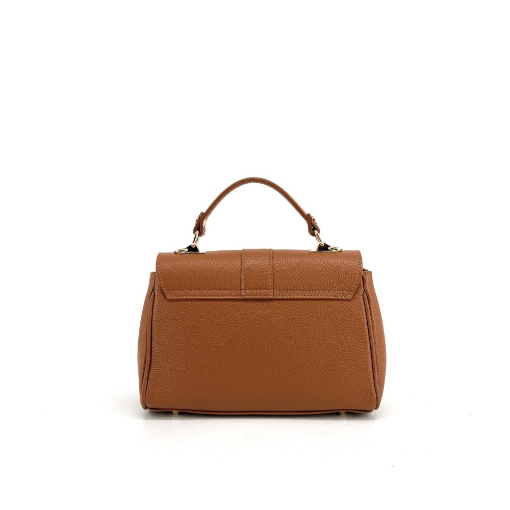 Sac à main en cuir grainé ZOE Camel foncé