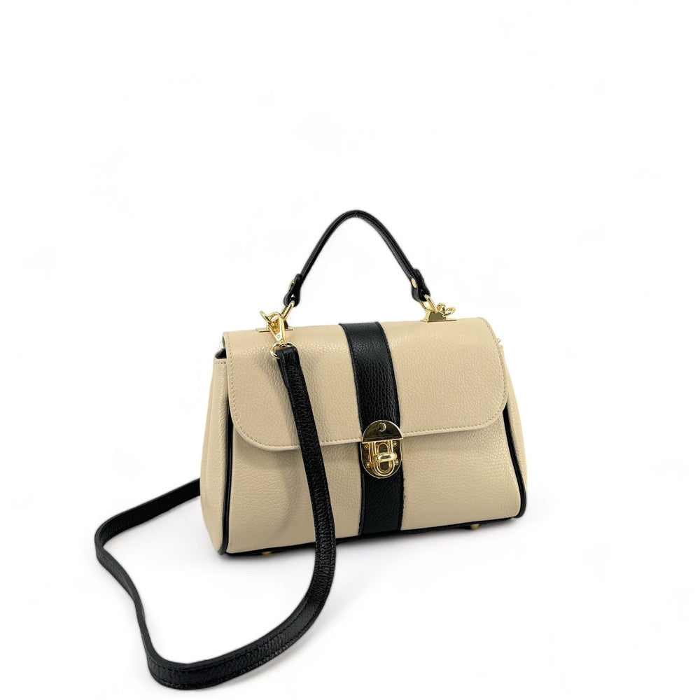 Sac à main en cuir grainé ZOE Beige / Noir
