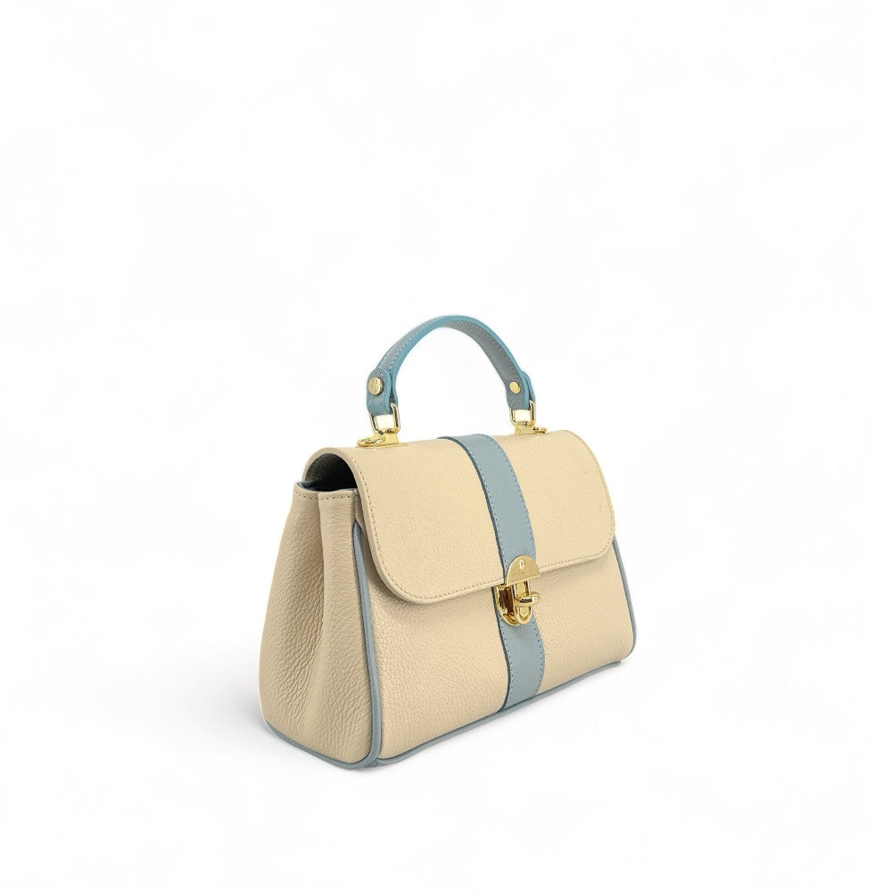 Sac à main en cuir grainé ZOE Beige / Bleu pastel