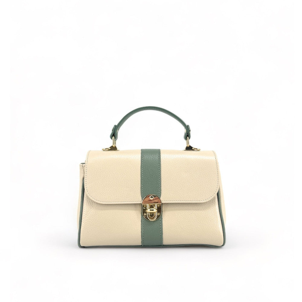 Sac à main en cuir grainé ZOE Beige / Vert pastel
