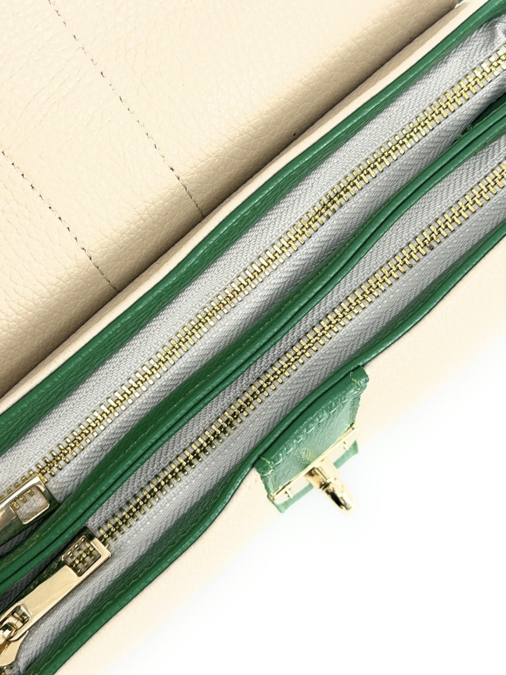 Sac à main en cuir grainé ZOE Beige / Vert anglais