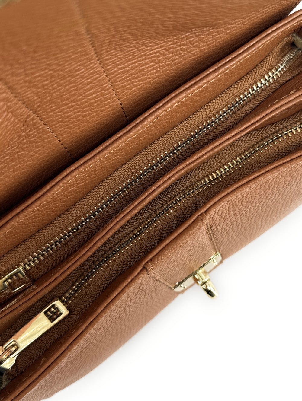 Sac à main en cuir grainé ZOE Camel foncé