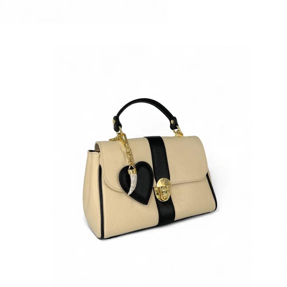 Sac à main en cuir grainé ZOE Beige / Noir