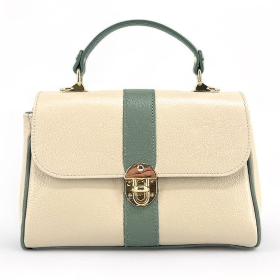Sac à main en cuir grainé ZOE Beige / Vert pastel