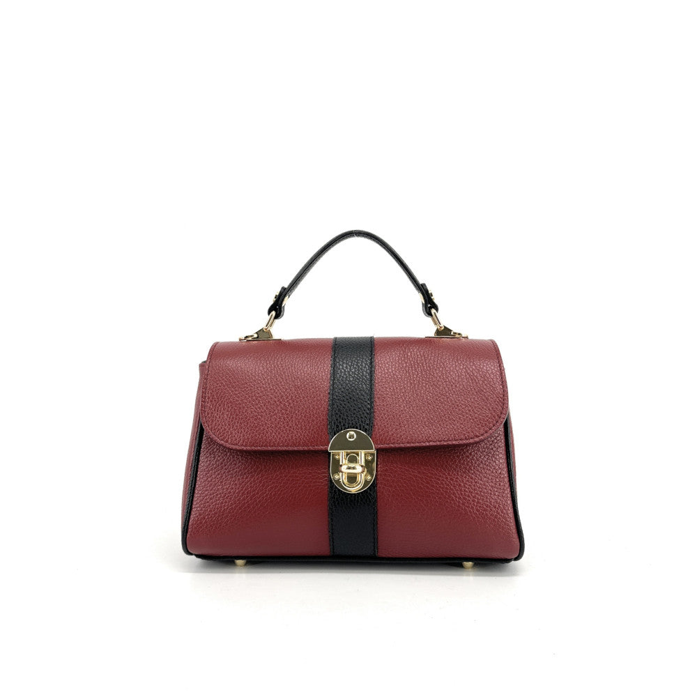 Sac à main en cuir grainé ZOE Rouge foncé / Noir