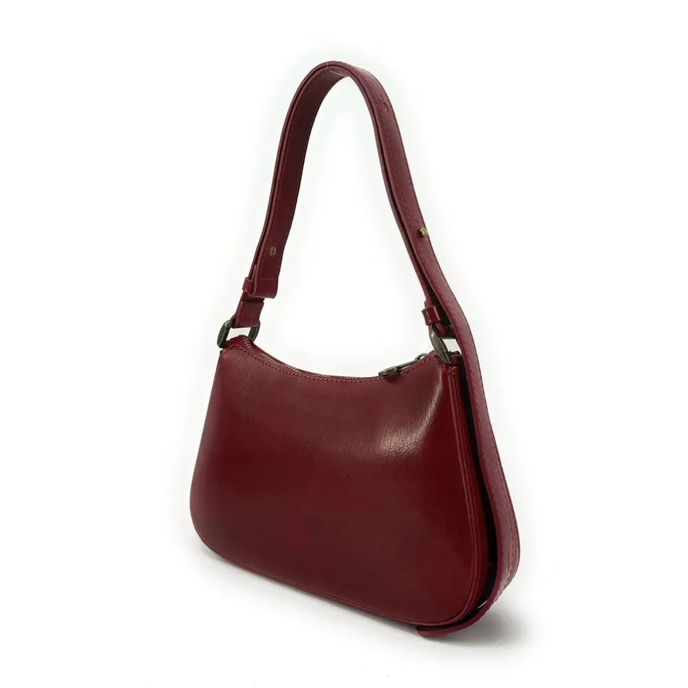 Sac french stick en cuir lisse CHIARA Rouge foncé