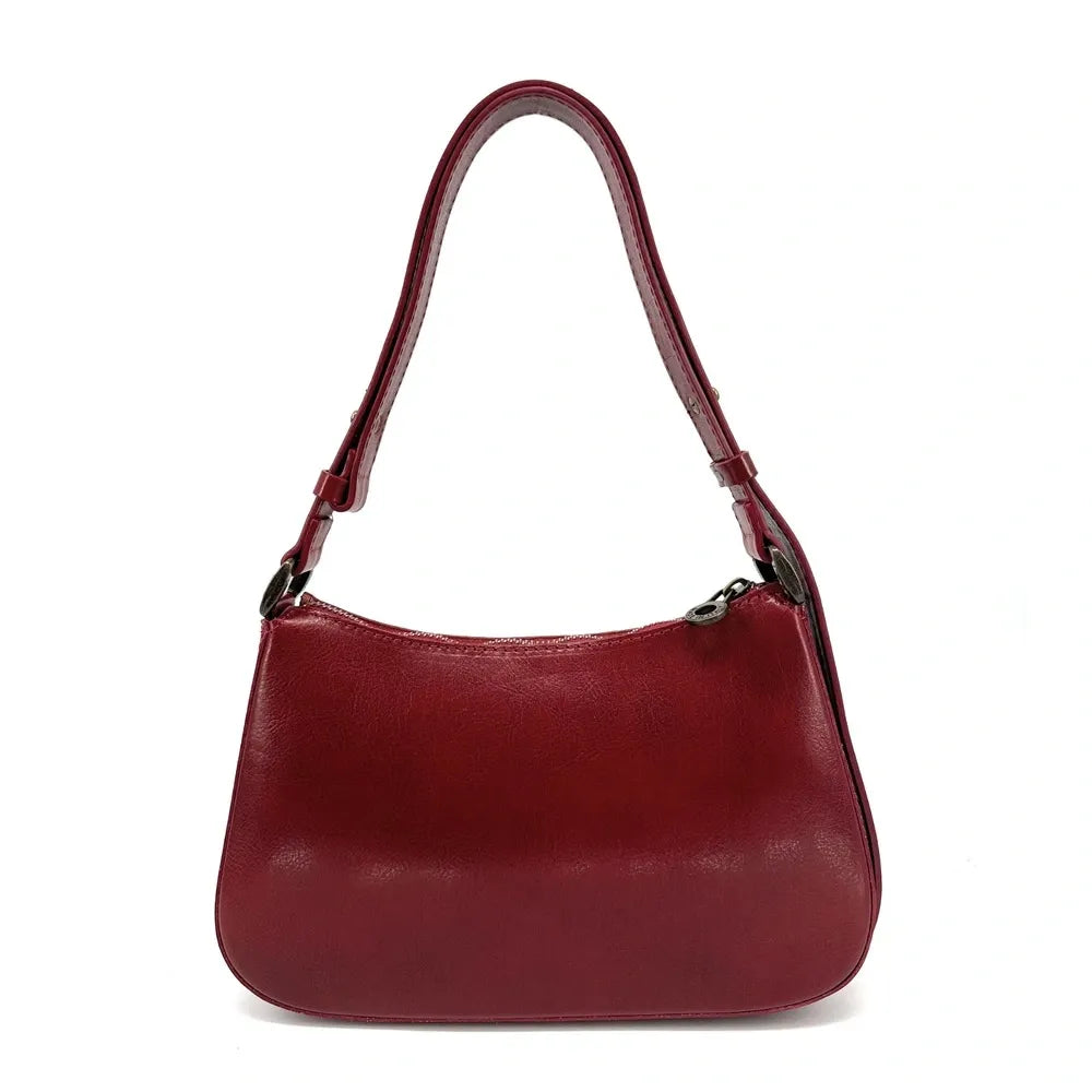 Sac french stick en cuir lisse CHIARA Rouge foncé