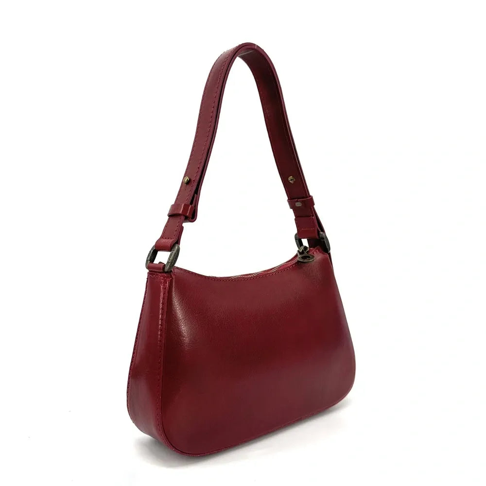 Sac french stick en cuir lisse CHIARA Rouge foncé