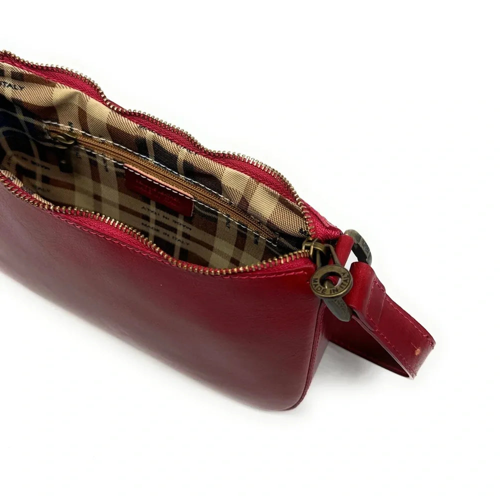 Sac french stick en cuir lisse CHIARA Rouge foncé