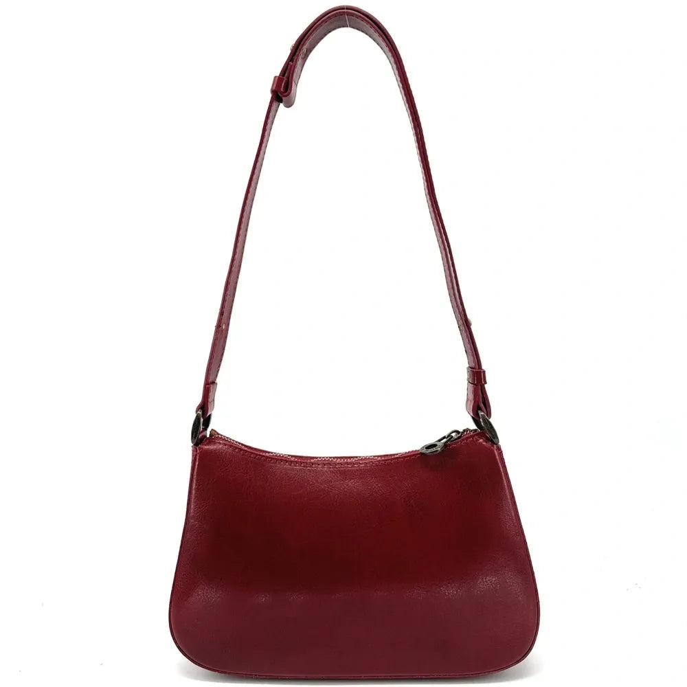 Sac french stick en cuir lisse CHIARA Rouge foncé