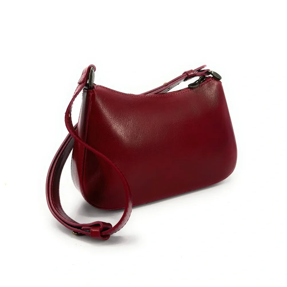 Sac french stick en cuir lisse CHIARA Rouge foncé