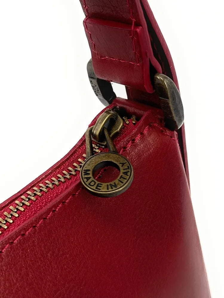 Sac french stick en cuir lisse CHIARA Rouge foncé