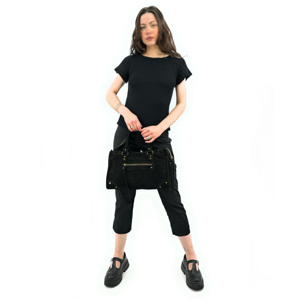 Grand sac french stick en croûte de cuir EDISON Noir