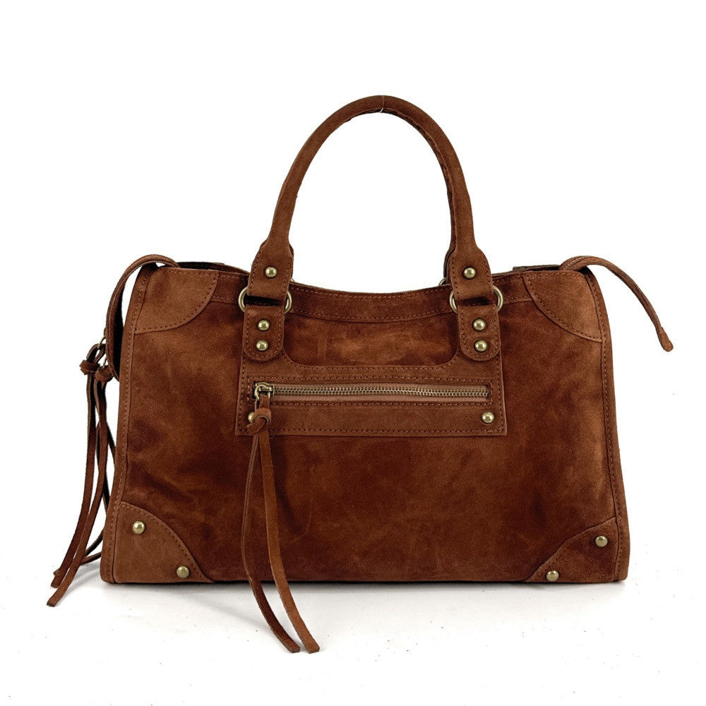 Grand sac french stick en croûte de cuir EDISON Cannelle