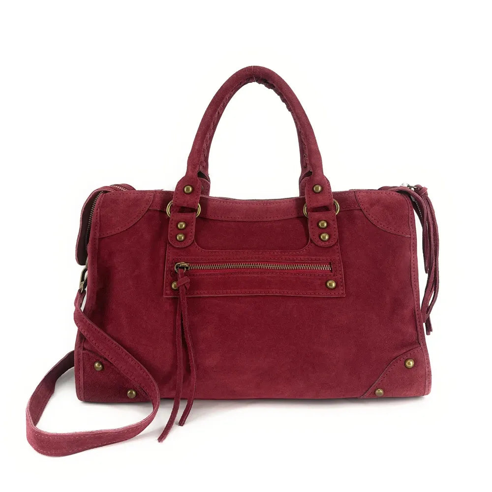 Grand sac french stick en croûte de cuir EDISON Rouge bordeaux