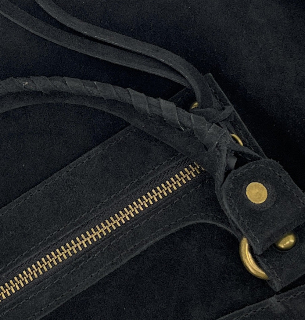 Grand sac french stick en croûte de cuir EDISON Noir