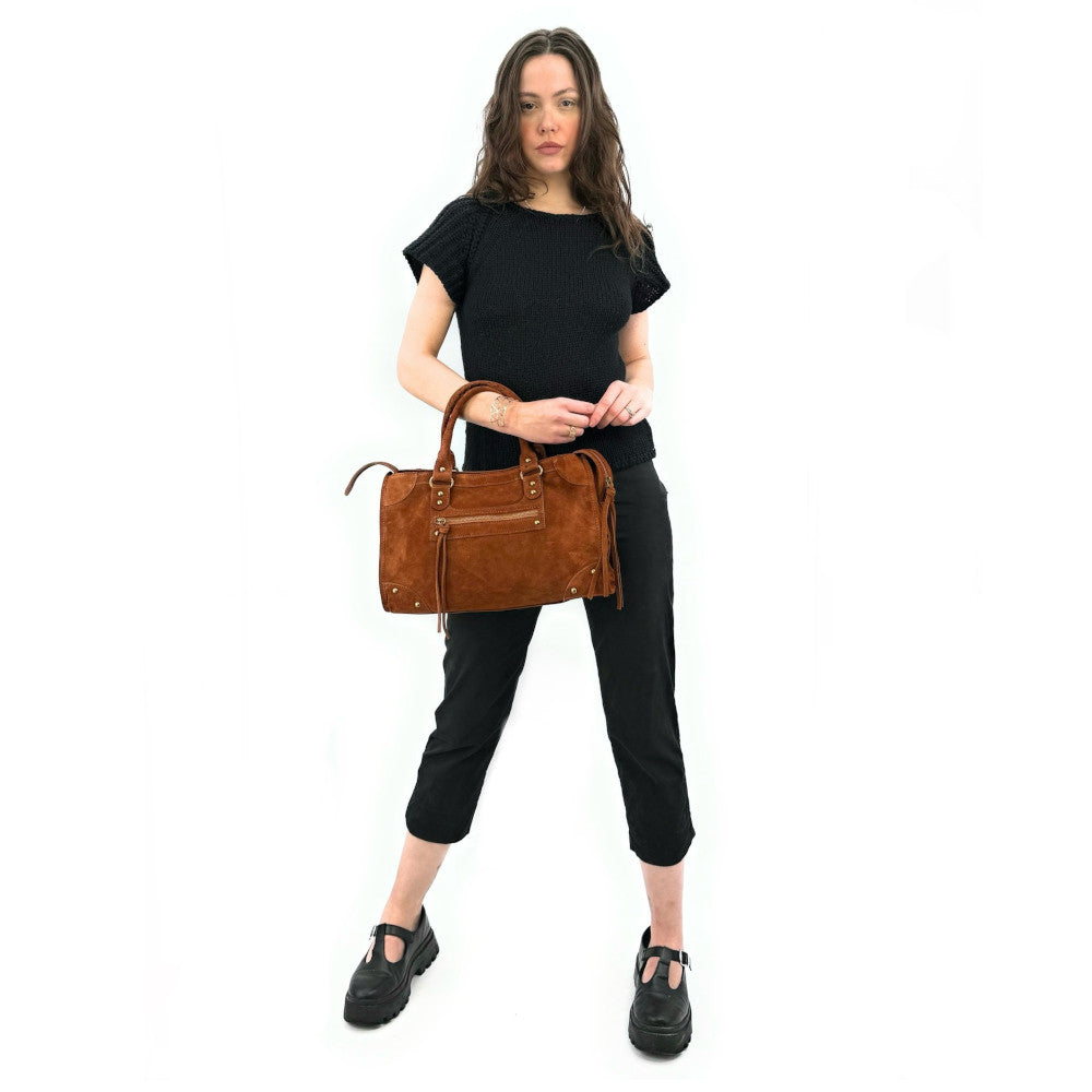 Grand sac french stick en croûte de cuir EDISON Cannelle