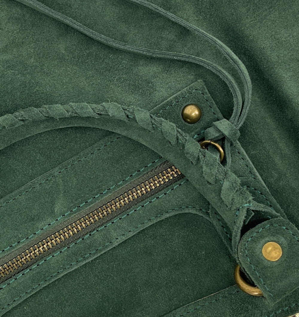 Grand sac french stick en croûte de cuir EDISON Vert forêt