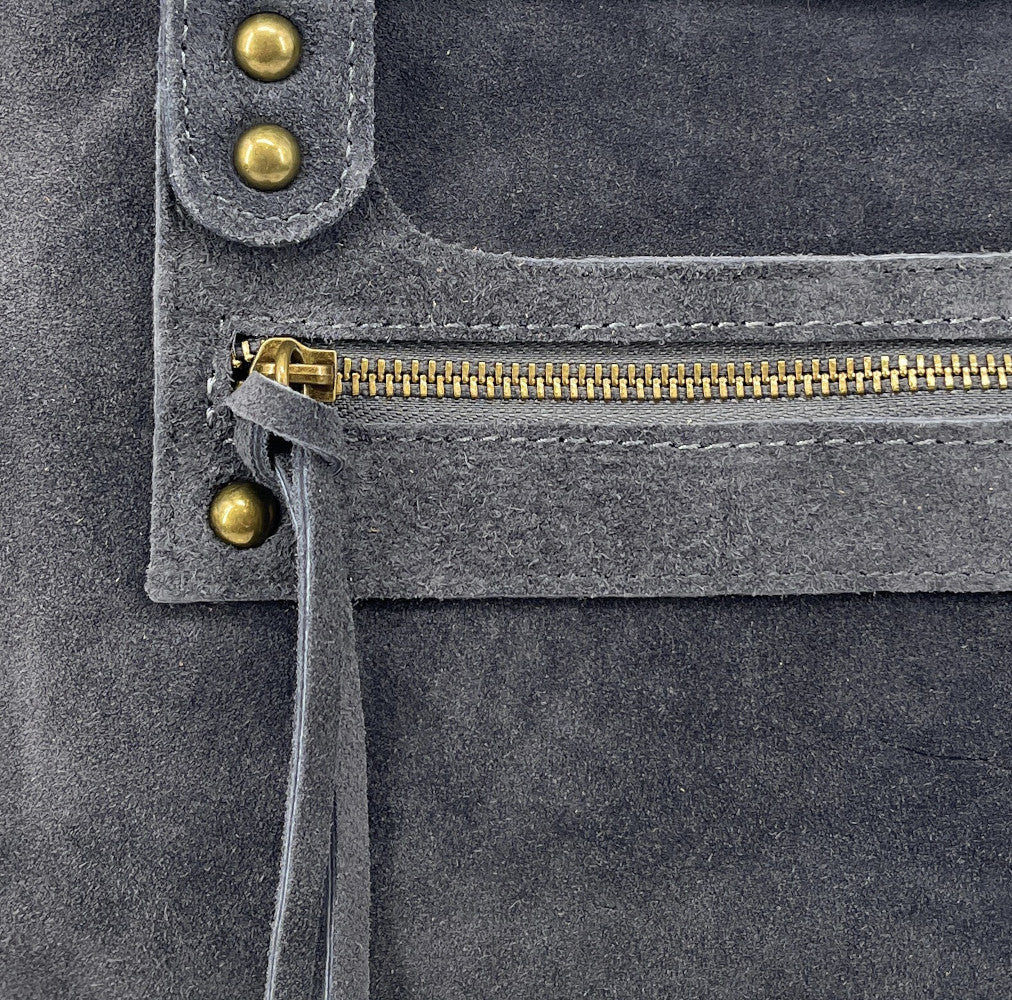 Grand sac french stick en croûte de cuir EDISON Gris foncé