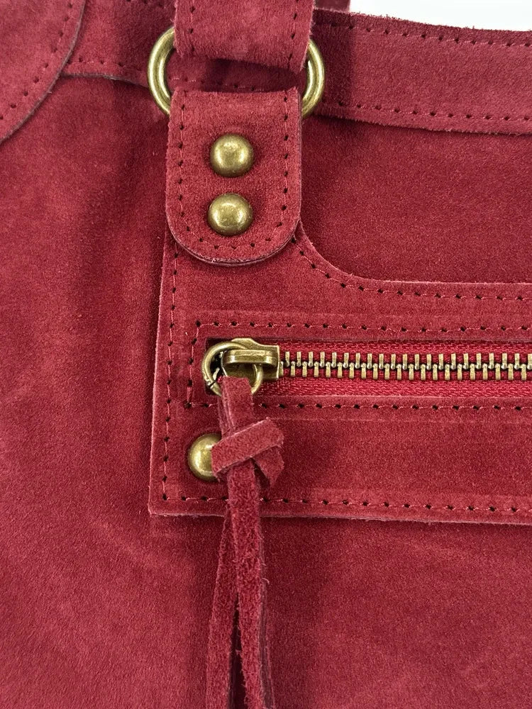 Grand sac french stick en croûte de cuir EDISON Rouge bordeaux