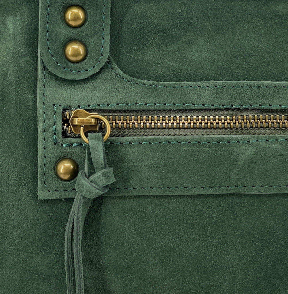 Grand sac french stick en croûte de cuir EDISON Vert forêt