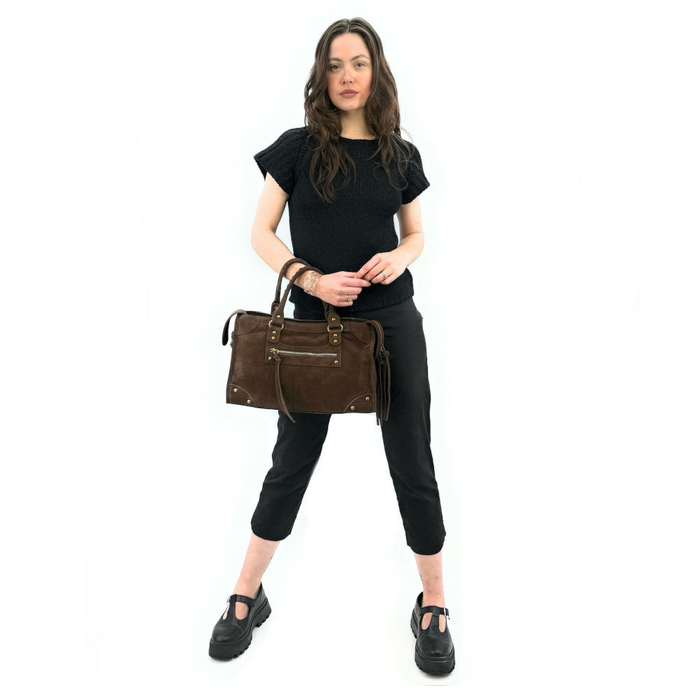 Grand sac french stick en croûte de cuir EDISON Chocolat
