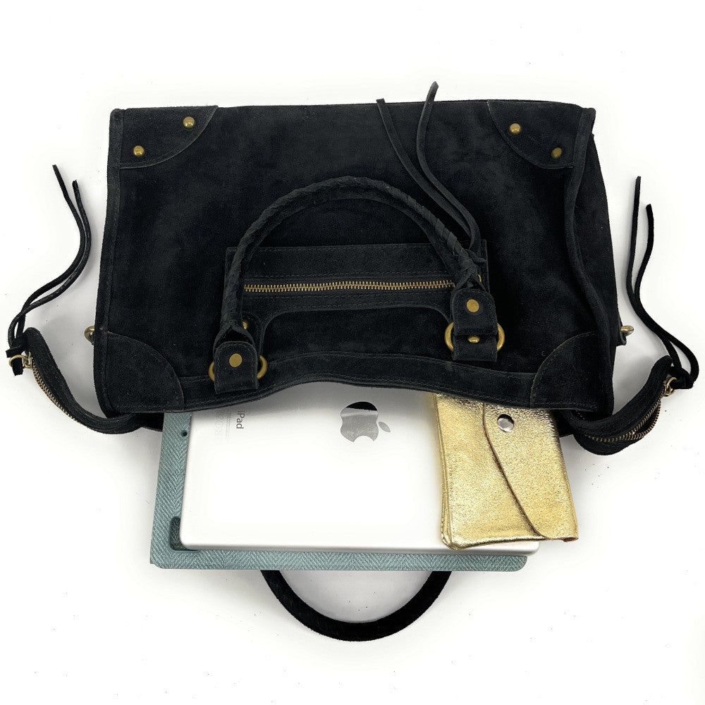 Grand sac french stick en croûte de cuir EDISON Noir