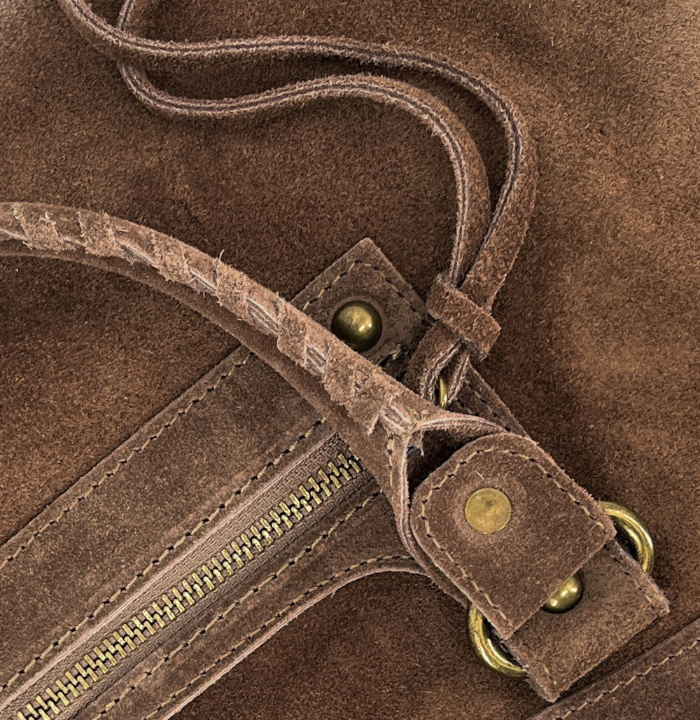 Grand sac french stick en croûte de cuir EDISON Taupe foncé