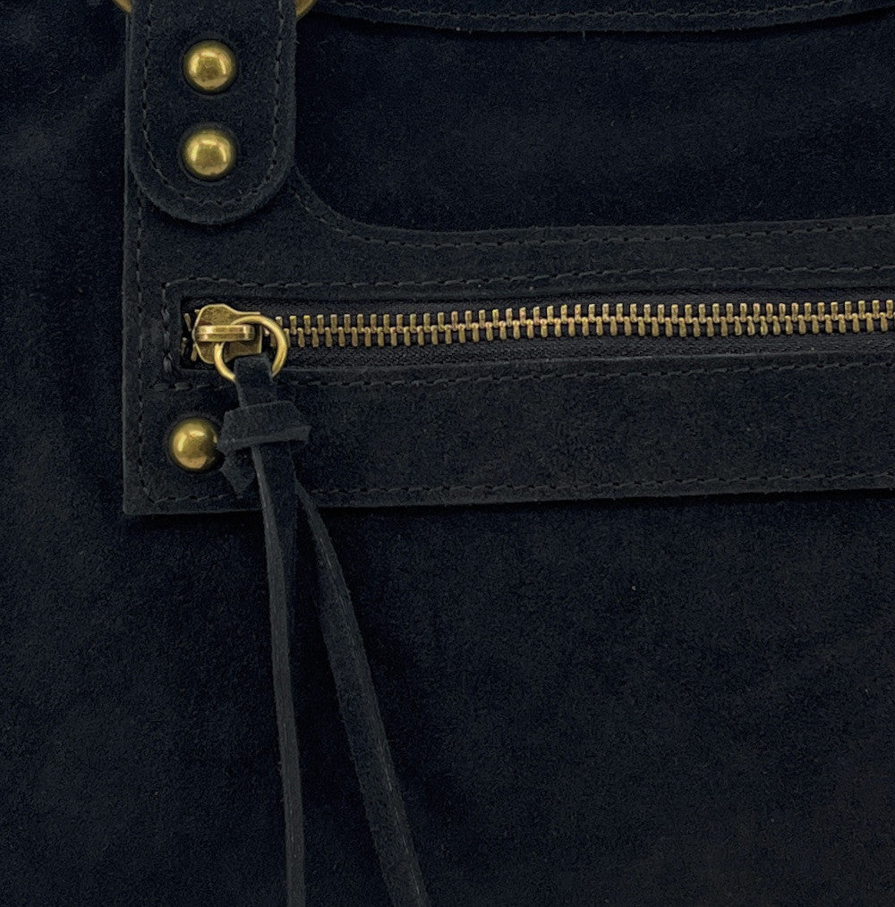 Grand sac french stick en croûte de cuir EDISON Noir