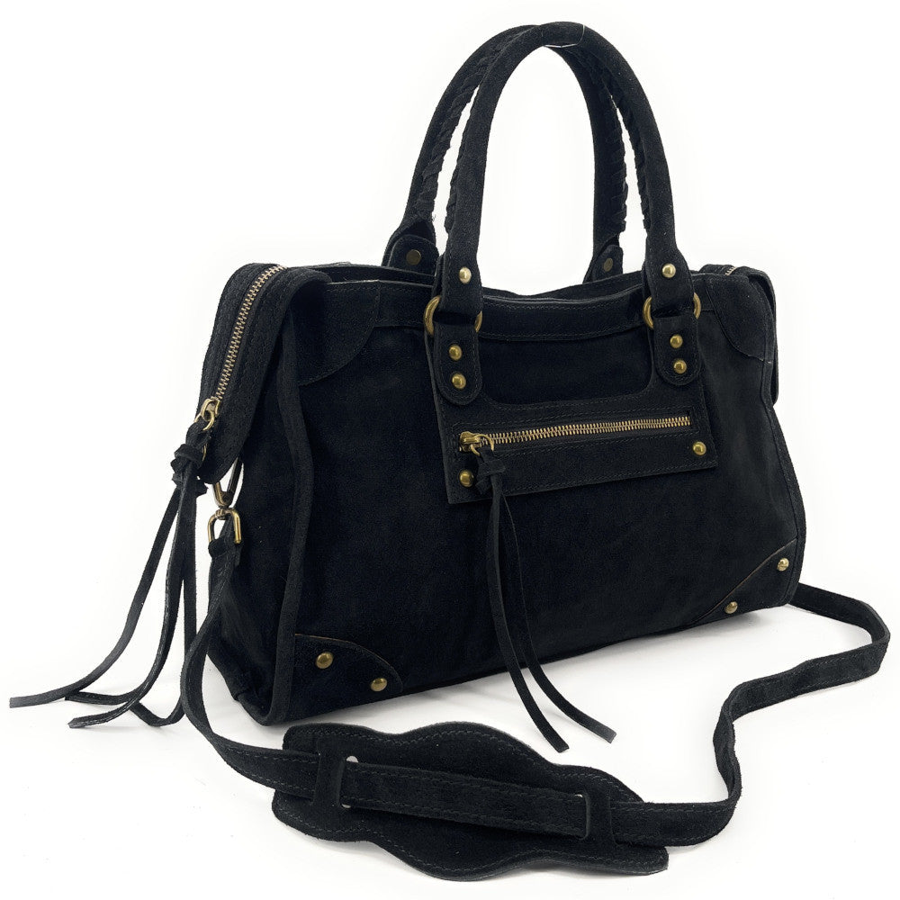 Grand sac french stick en croûte de cuir EDISON Noir