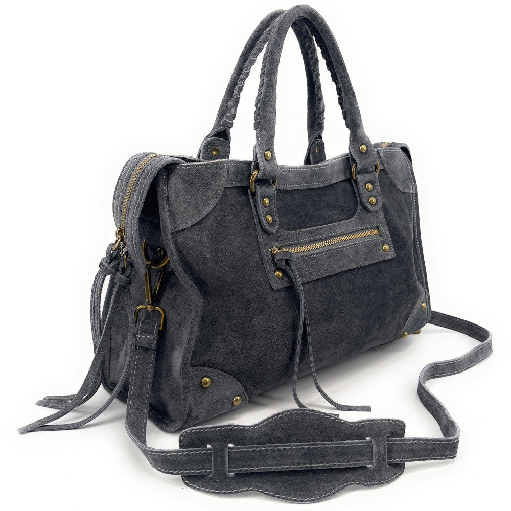 Grand sac french stick en croûte de cuir EDISON Gris foncé