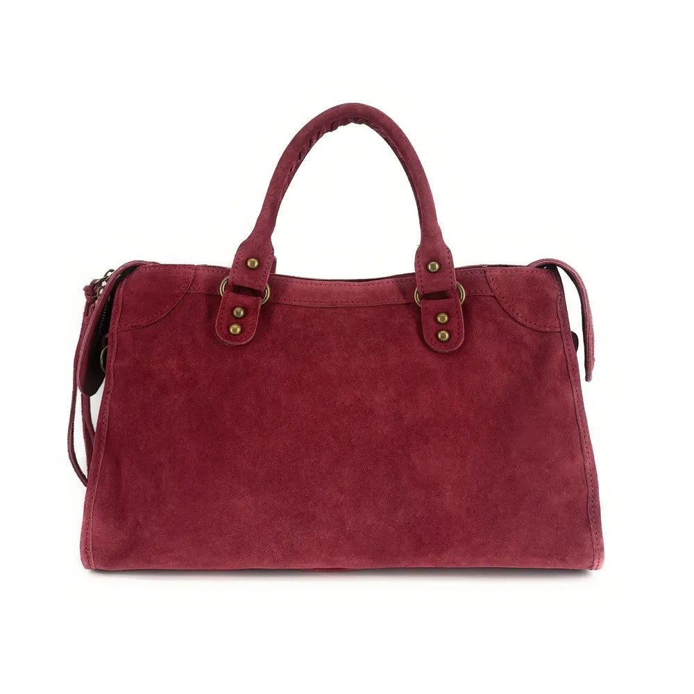 Grand sac french stick en croûte de cuir EDISON Rouge bordeaux