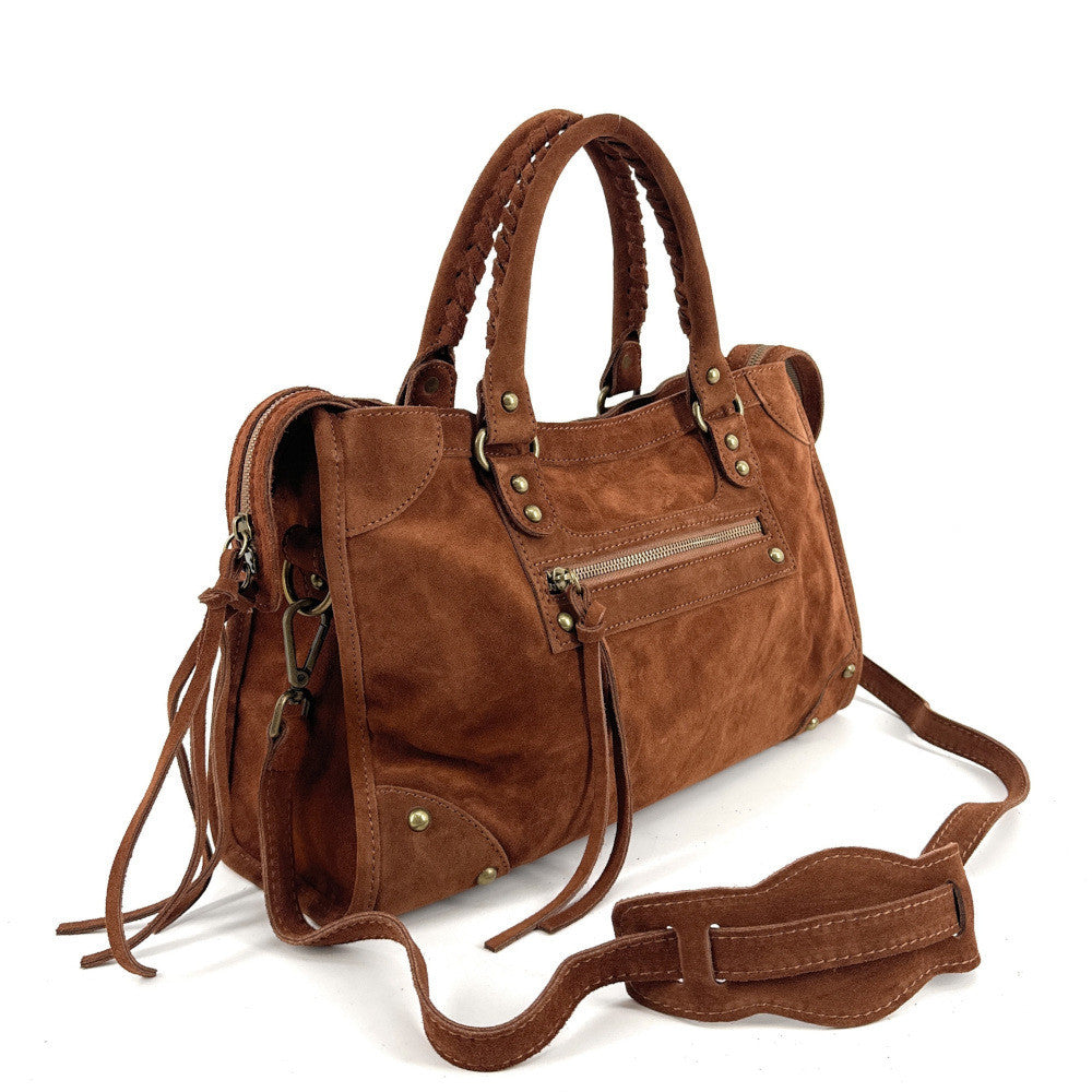 Grand sac french stick en croûte de cuir EDISON Cannelle
