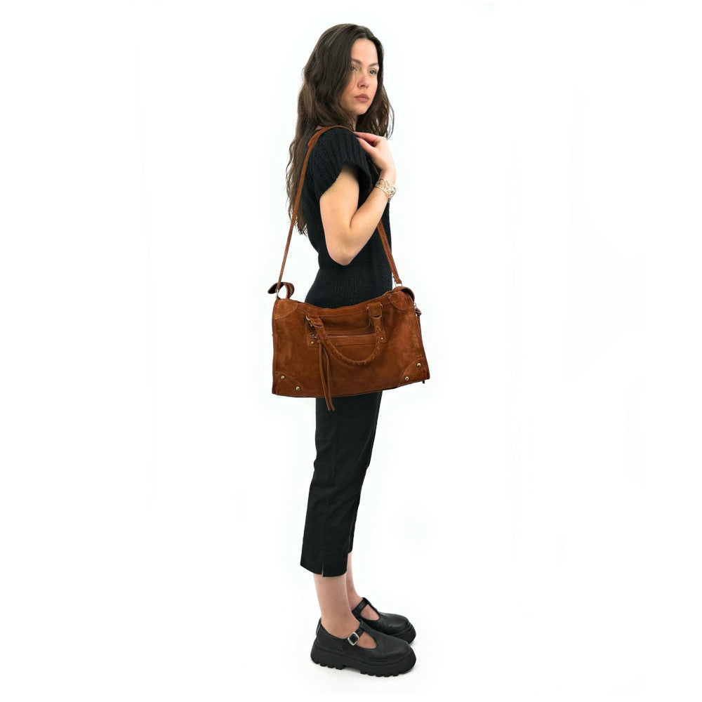 Grand sac french stick en croûte de cuir EDISON Cannelle