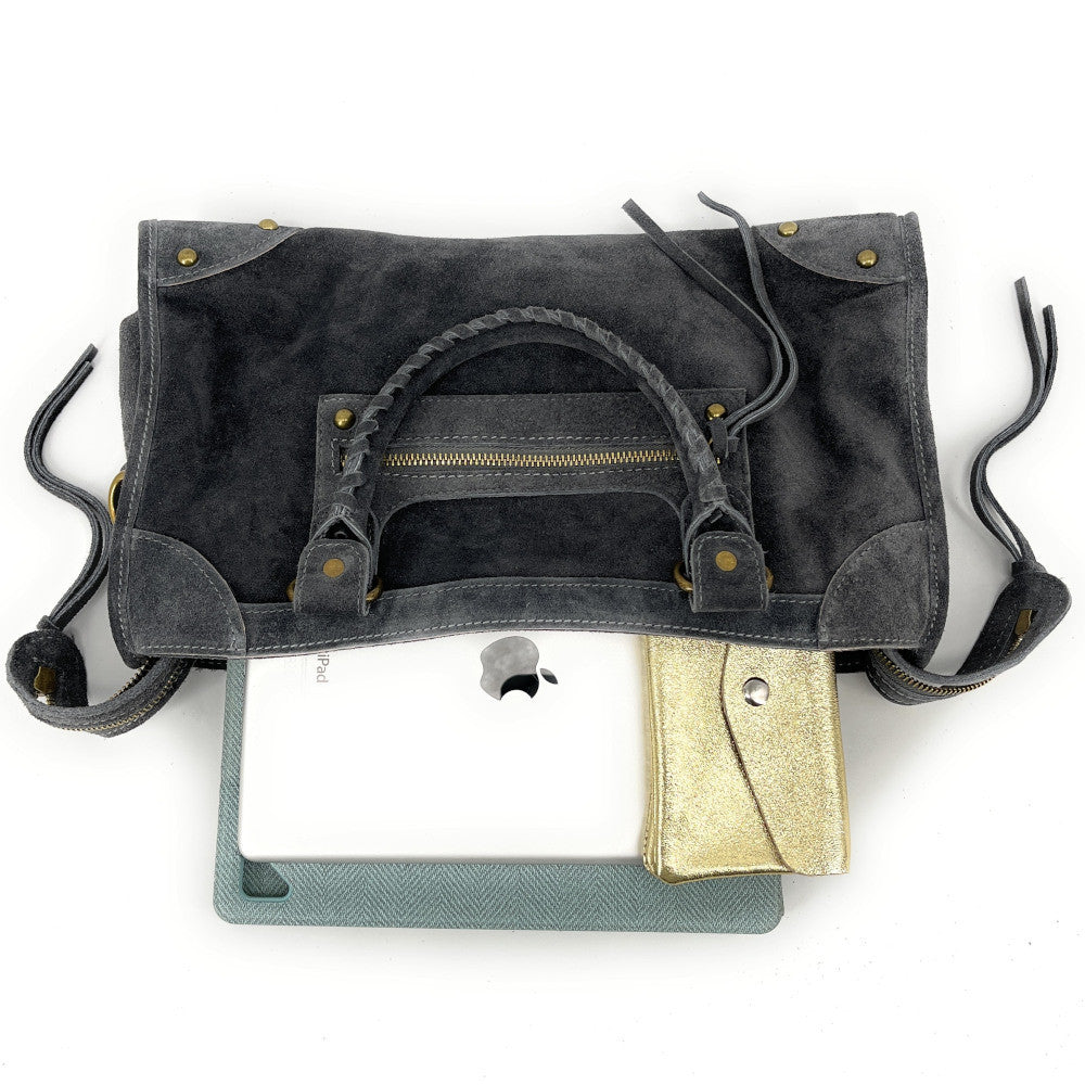 Grand sac french stick en croûte de cuir EDISON Gris foncé