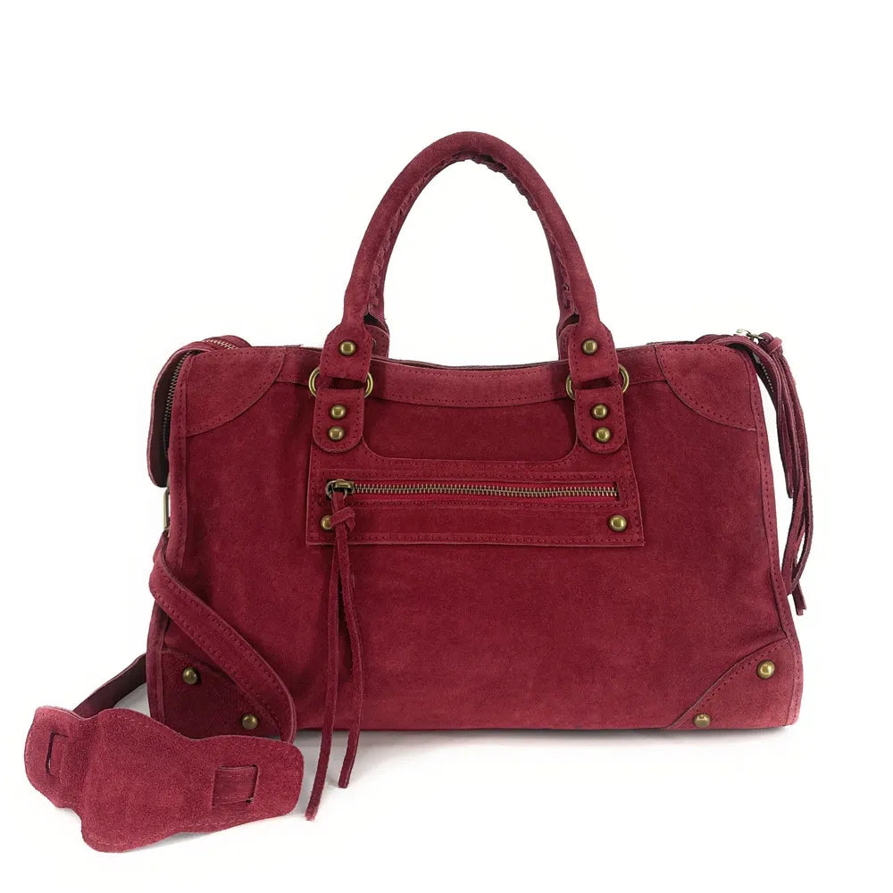 Grand sac french stick en croûte de cuir EDISON Rouge bordeaux